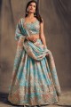 Organza Party Lehenga Choli in Sky blue with Printed