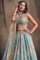 Organza Party Lehenga Choli in Sky blue with Printed