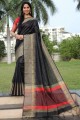 Weaving South Indian Saree in Black Raw silk