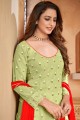 Faux georgette Embroidered Pista  Patiala Suit with Dupatta