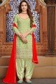 Faux georgette Embroidered Pista  Patiala Suit with Dupatta