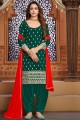 Green Patiala Suit in Faux georgette with Embroidered