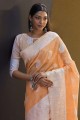 orange  South Indian Saree with Thread,weaving Linen
