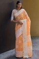 orange  South Indian Saree with Thread,weaving Linen