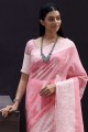 South Indian Saree in Pink Linen with Thread,weaving