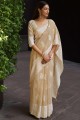 Cream South Indian Saree with Thread,weaving Linen