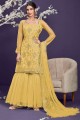 Yellow Embroidered Net Eid Sharara Suit