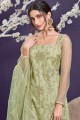 Net Eid Sharara Suit with Embroidered in Pista green