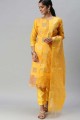 Weaving Banarasi silk Yellow Salwar Kameez with Dupatta