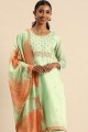 Chanderi Salwar Kameez in green with Embroidered
