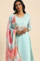 Chanderi Salwar Kameez in blue with Embroidered