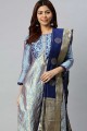 Salwar Kameez in Blue Banarsi jacquard with Weaving