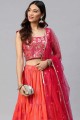 Orange Party Lehenga Choli in Georgette with Embroidered