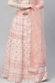 Stone with moti Georgette Party Lehenga Choli in Pink with Dupatta