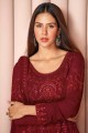 Embroidered Georgette Palazzo Suit in Maroon with Dupatta