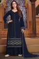 Embroidered Faux georgette Sharara Suit in Dark blue
