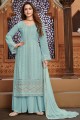 Light blue Sharara Suit in Embroidered Faux georgette