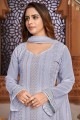 Grey Sharara Suit in Faux georgette with Embroidered