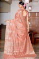 Raw silk Peach South Indian Saree in Zari,weaving