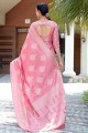 Pink Zari,weaving South Indian Saree in Raw silk