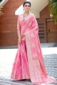 Pink Zari,weaving South Indian Saree in Raw silk