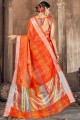 South Indian Saree in Orange Cotton and silk with Weaving