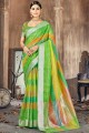 Green South Indian Saree in Cotton and silk with Weaving