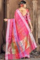 Cotton and silk South Indian Saree with Weaving in Pink