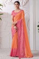 Resham,zari,embroidered Silk and viscose Orange South Indian Saree with Blouse