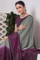 Resham,zari,embroidered Silk and viscose Grey South Indian Saree with Blouse