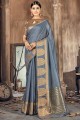 Cotton and silk Saree with Weaving in Grey