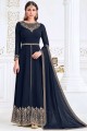 Georgette Anarkali Suit with Embroidered in Blue