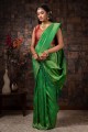 Green Saree with Weaving Raw silk