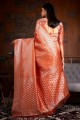 Raw silk Orange Saree in Weaving