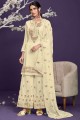 Cream Eid Palazzo Suit with Embroidered Georgette