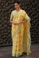 Zari Linen Saree in Yellow