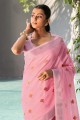 Linen Pink Saree in Zari