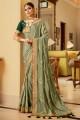 Pastel green Crepe and silk Saree with Lace