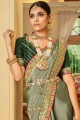Pastel green Crepe and silk Saree with Lace