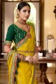 Yellow Saree in Crepe and silk with Lace