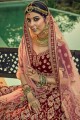 Velvet Maroon Embroidered Wedding Lehenga Choli with Dupatta