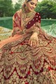 Maroon Wedding Lehenga Choli with Embroidered Velvet