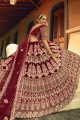 Embroidered Velvet Maroon Wedding Lehenga Choli with Dupatta