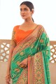 Patola silk South Indian Saree with Zari,weaving,digital print in Green