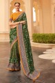 Green Zari,weaving,digital print South Indian Saree in Patola silk