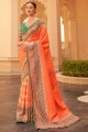 Orange Zari,weaving,digital print Patola silk South Indian Saree