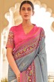 Grey South Indian Saree in Zari,weaving,digital print Patola silk
