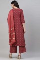 Palazzo Suit in Maroon Rayon with Dabka