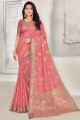 Resham Saree in Pink Linen
