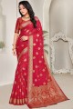Resham Linen Saree in Red with Blouse